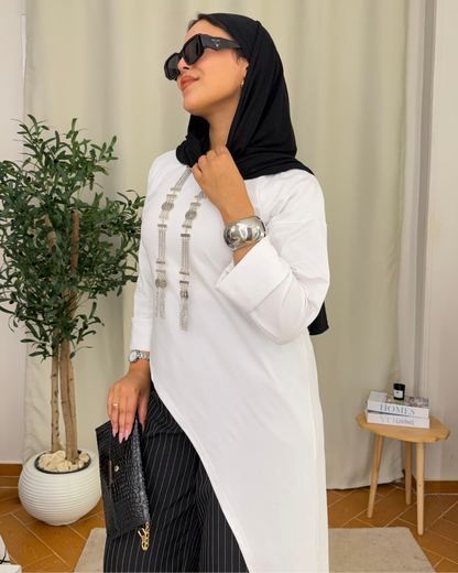 Flowy Long Top - White