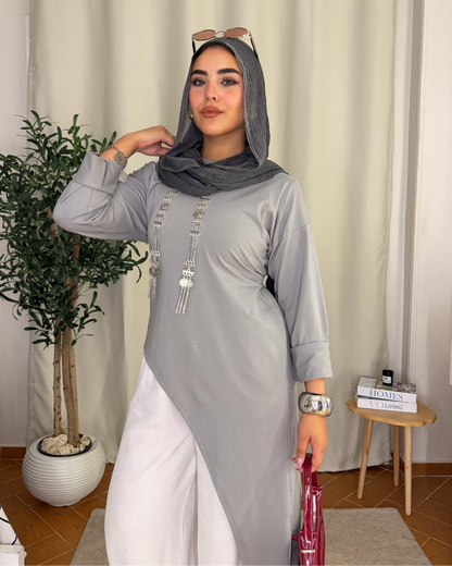 Flowy Long Top - GRAY