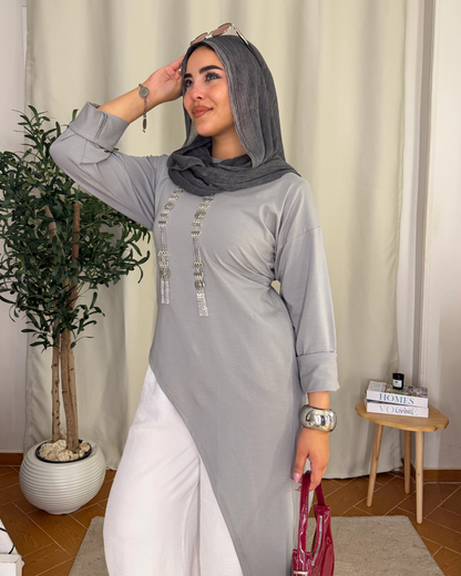 Flowy Long Top - GRAY