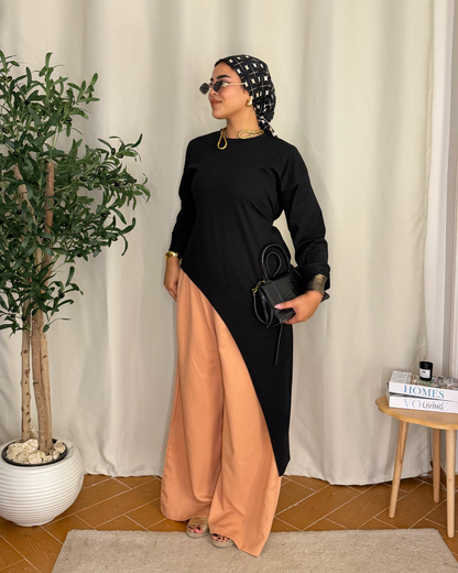 Flowy Long Top - BLACK