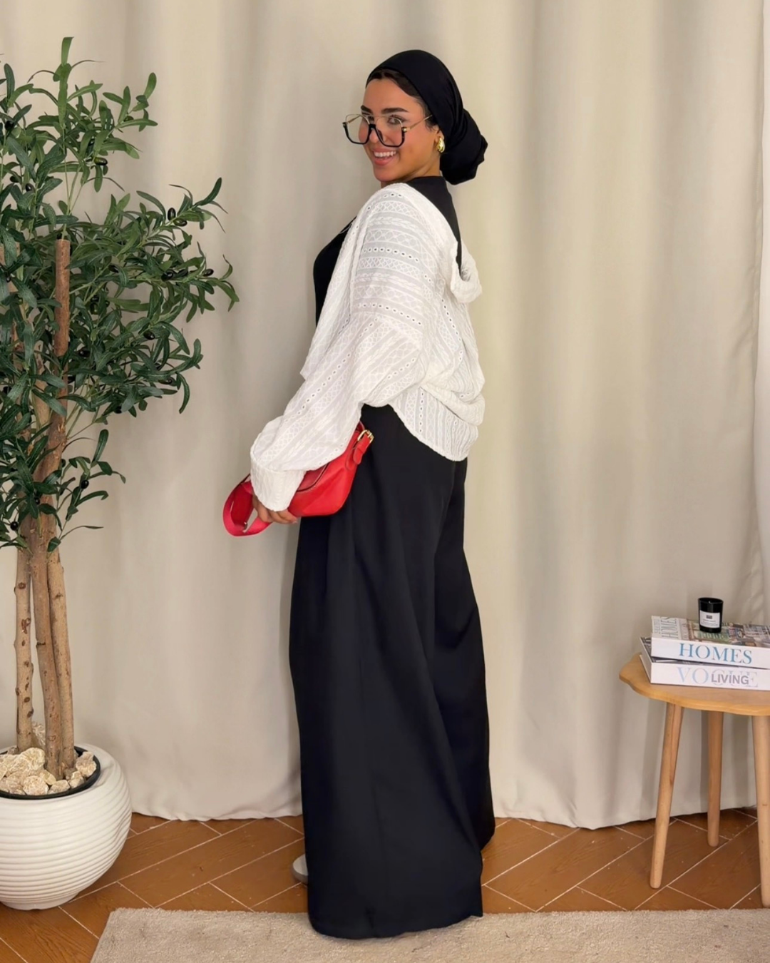 Button Detail Wide Leg Pants - BLACK