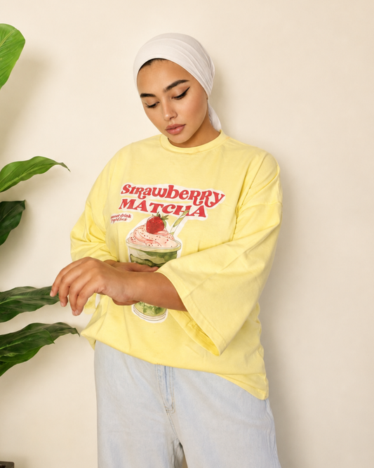 Yellow T-Shirt - Strawberry Matcha Print
