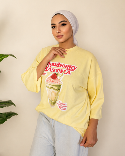 Yellow T-Shirt - Strawberry Matcha Print