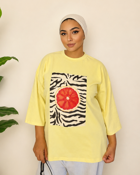 Yellow T-Shirt - Citrus Zebra Print