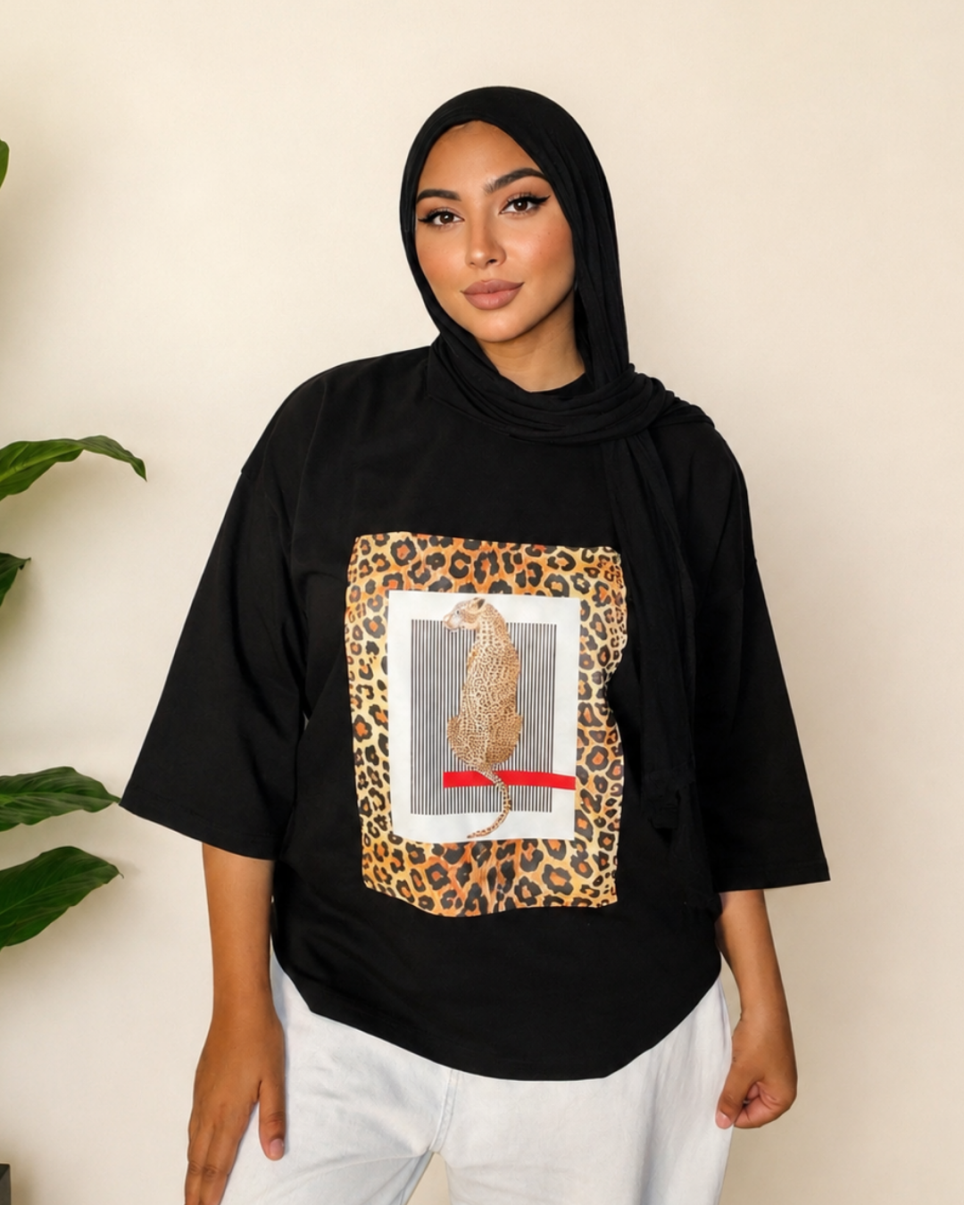 Black T-Shirt - Leopard Print