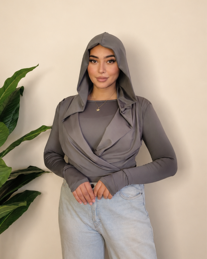 Draped Hooded Top – gray