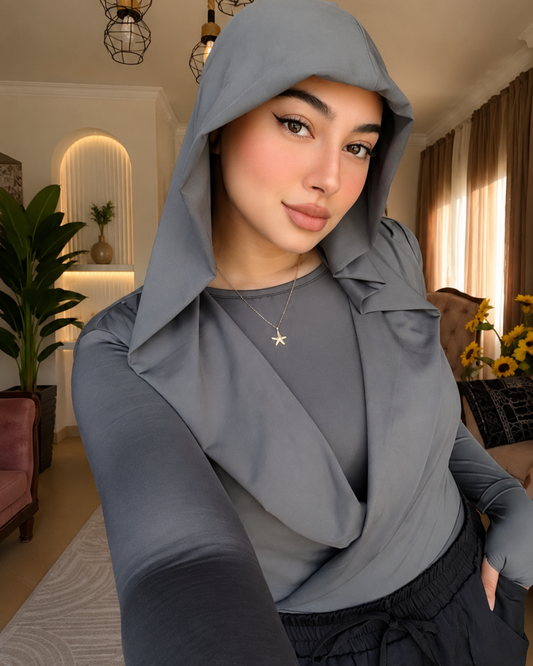 Draped Hooded Top – gray