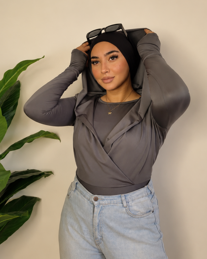 Draped Hooded Top – gray