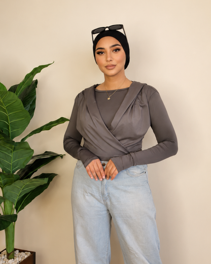 Draped Hooded Top – gray