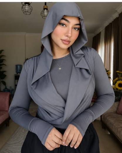 Draped Hooded Top – gray