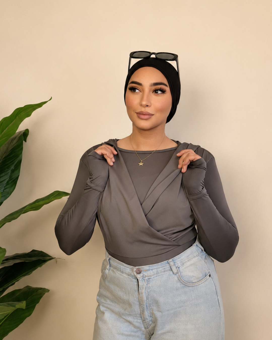 Draped Hooded Top – gray