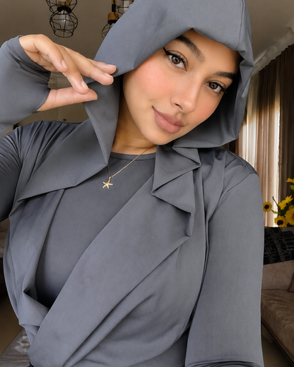 Draped Hooded Top – gray