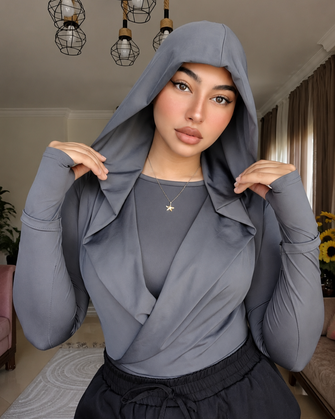 Draped Hooded Top – gray