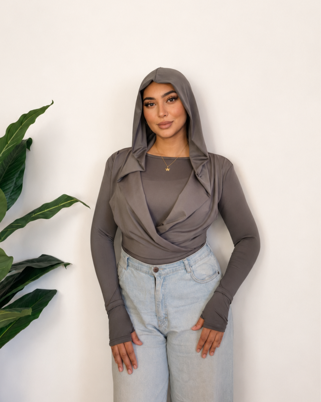 Draped Hooded Top – gray