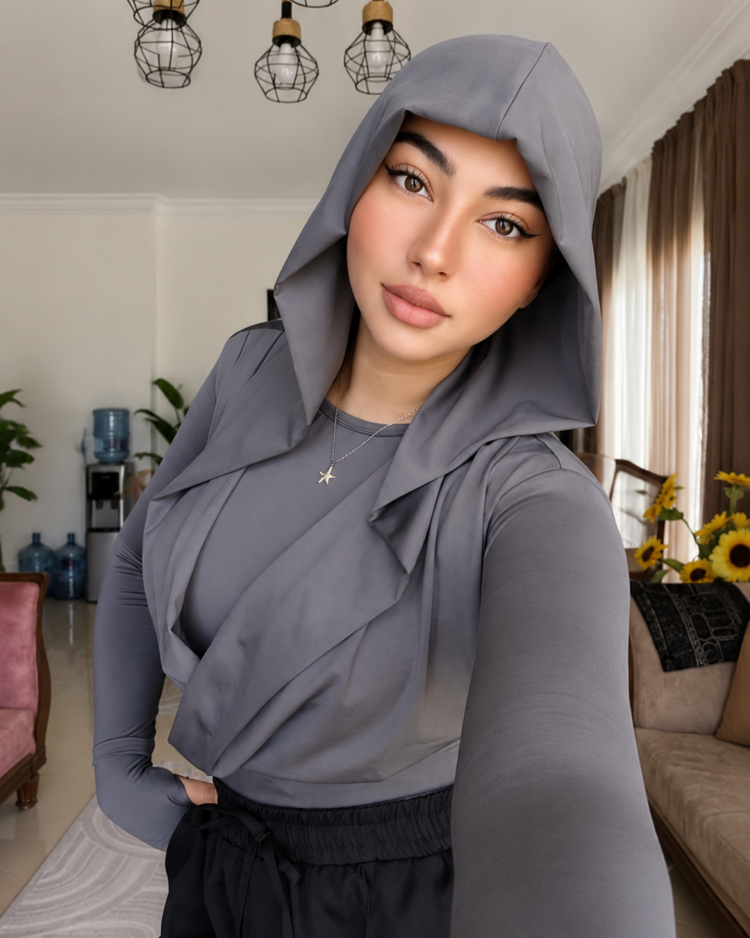 Draped Hooded Top – gray