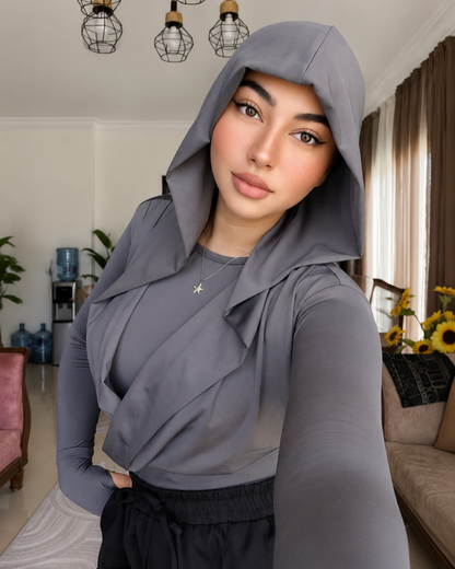 Draped Hooded Top – gray