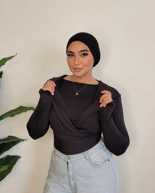 Draped Hooded Top – black