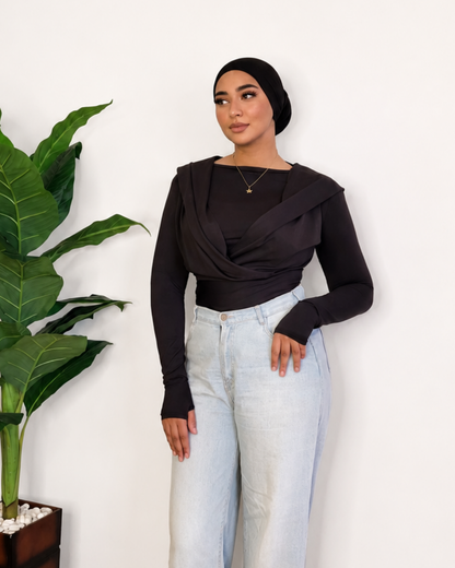 Draped Hooded Top – black