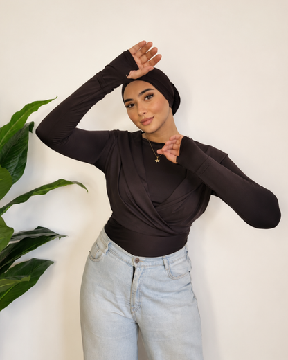 Draped Hooded Top – black