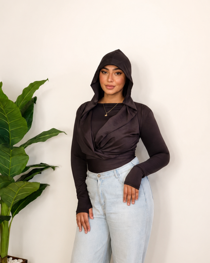 Draped Hooded Top – black
