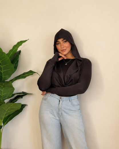 Draped Hooded Top – black