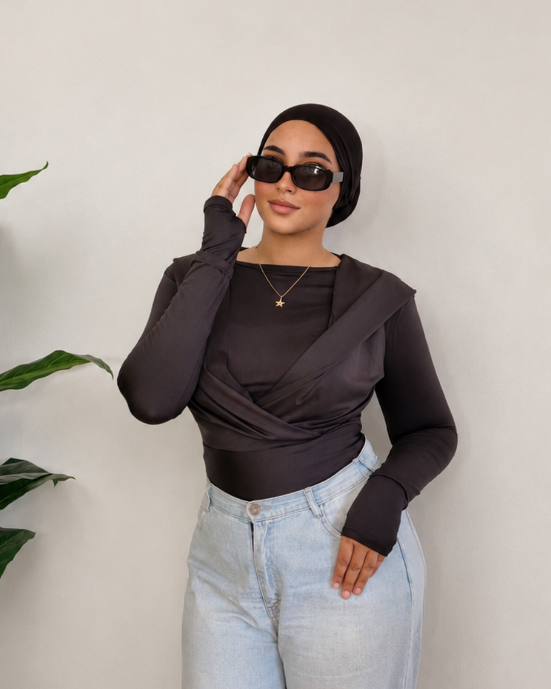 Draped Hooded Top – black