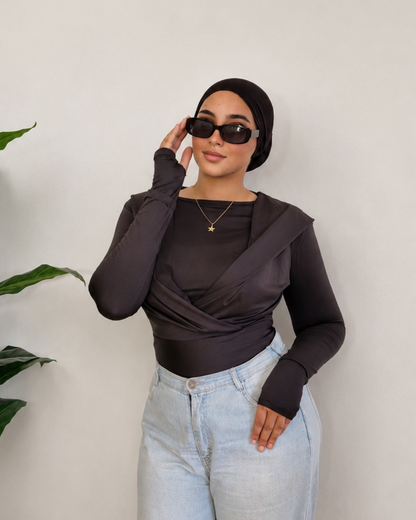 Draped Hooded Top – black
