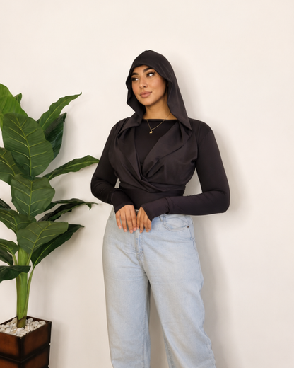 Draped Hooded Top – black