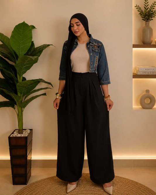 Pleated Linen Pants – black