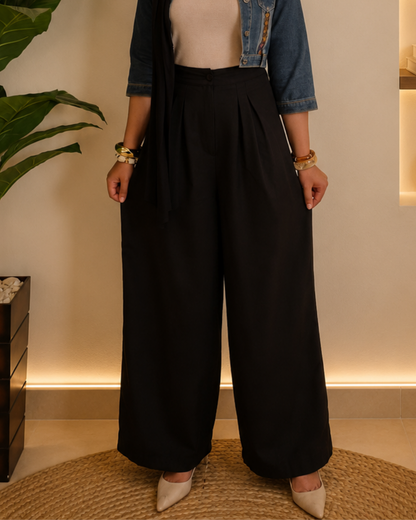 Pleated Linen Pants – black
