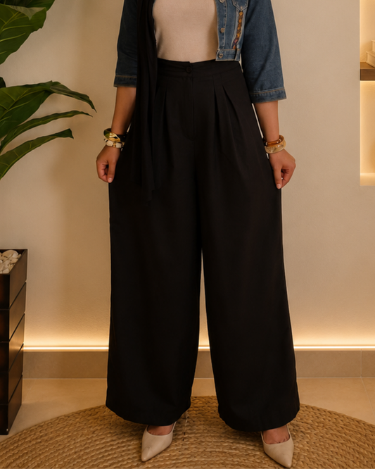 Pleated Linen Pants – black