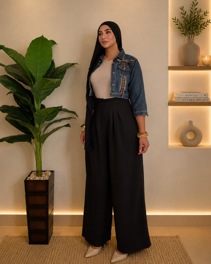 Pleated Linen Pants – black