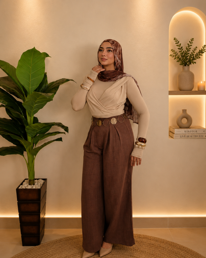 Pleated Linen Pants – brown