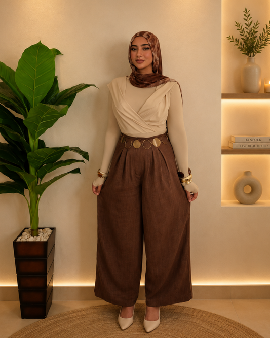Pleated Linen Pants – brown