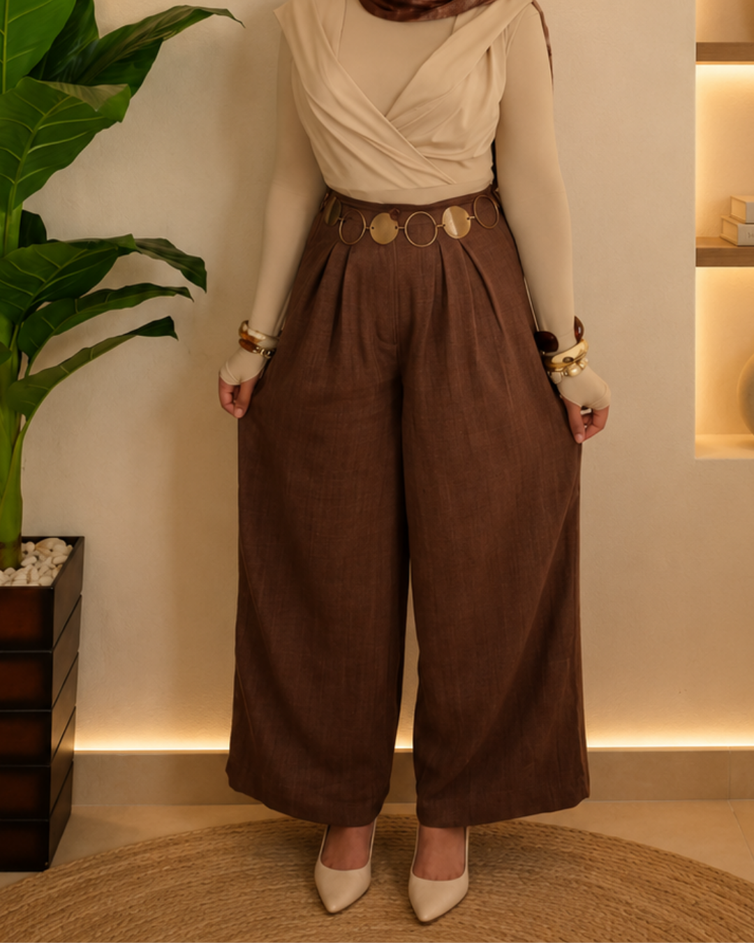 Pleated Linen Pants – brown