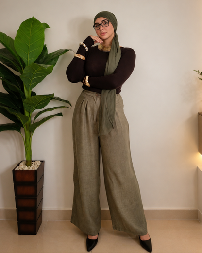 Pleated Linen Pants – Olive