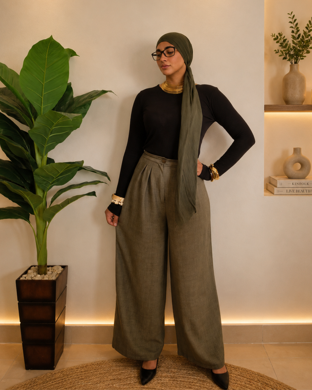 Pleated Linen Pants – Olive