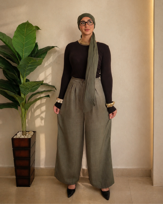 Pleated Linen Pants – Olive