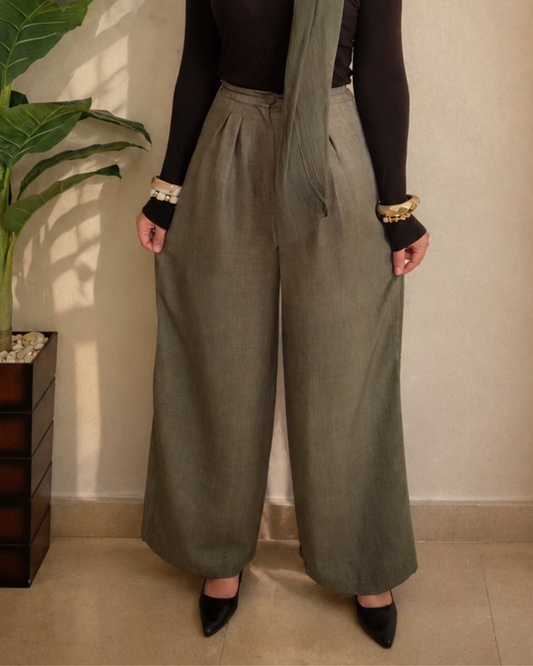 Pleated Linen Pants – Olive
