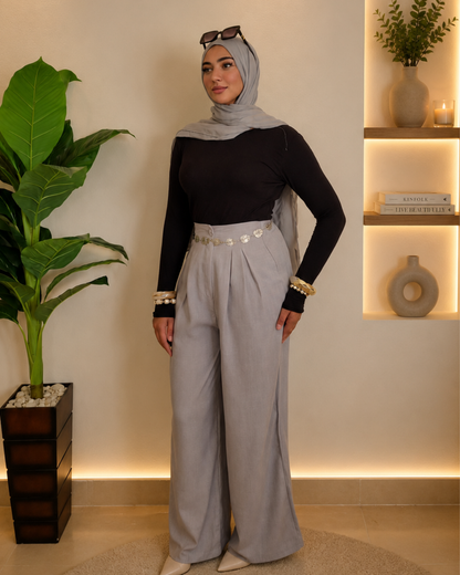 Pleated Linen Pants – Gray