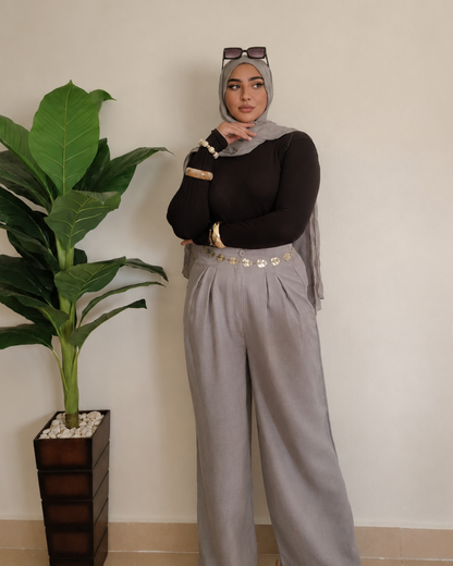 Pleated Linen Pants – Gray