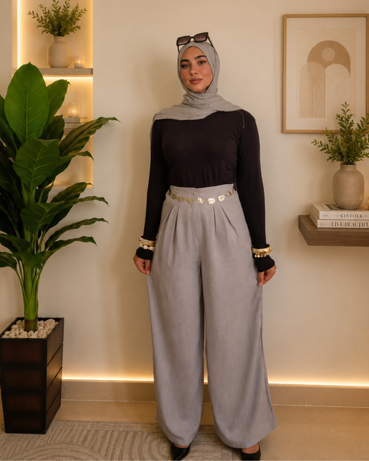 Pleated Linen Pants – Gray