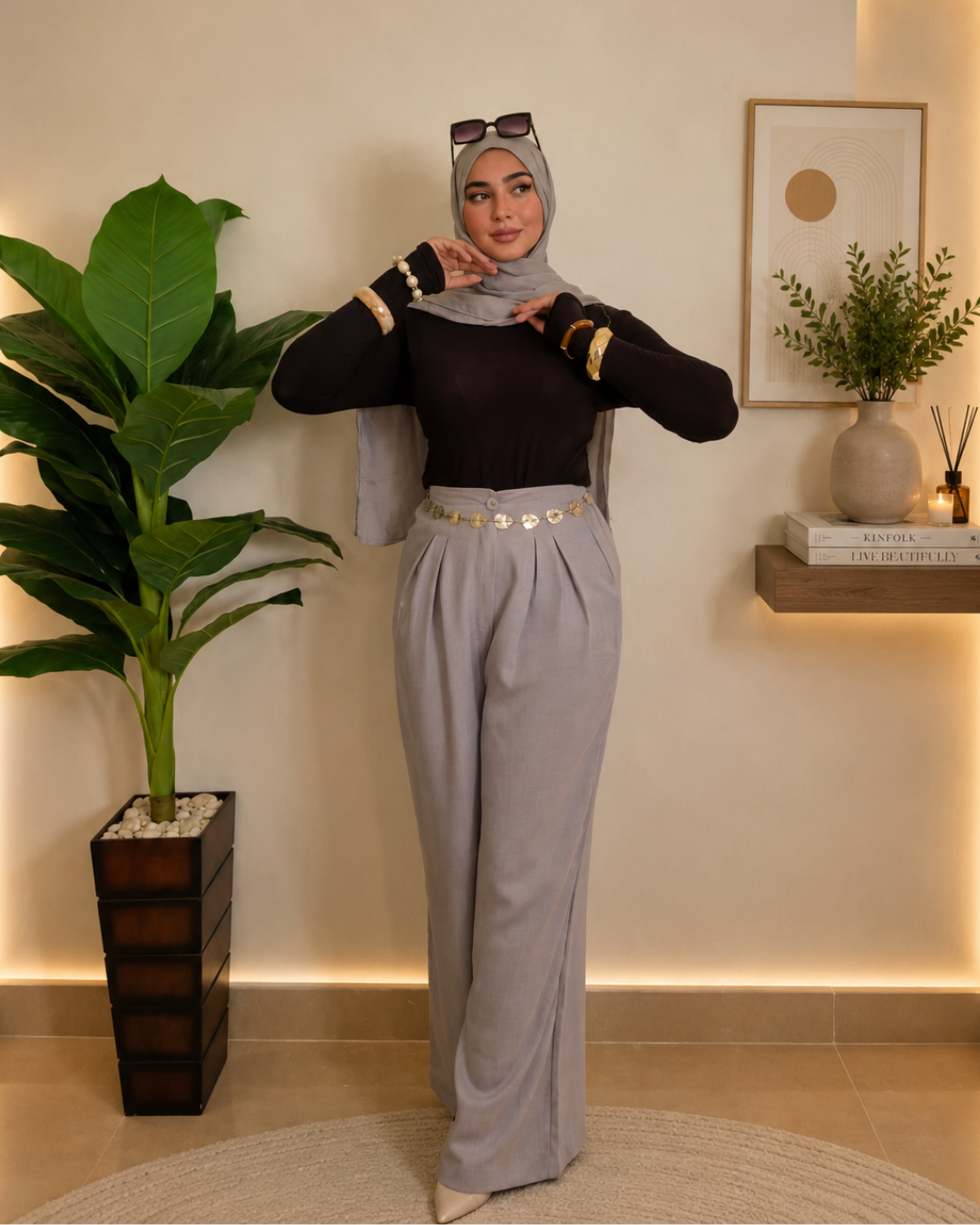 Pleated Linen Pants – Gray